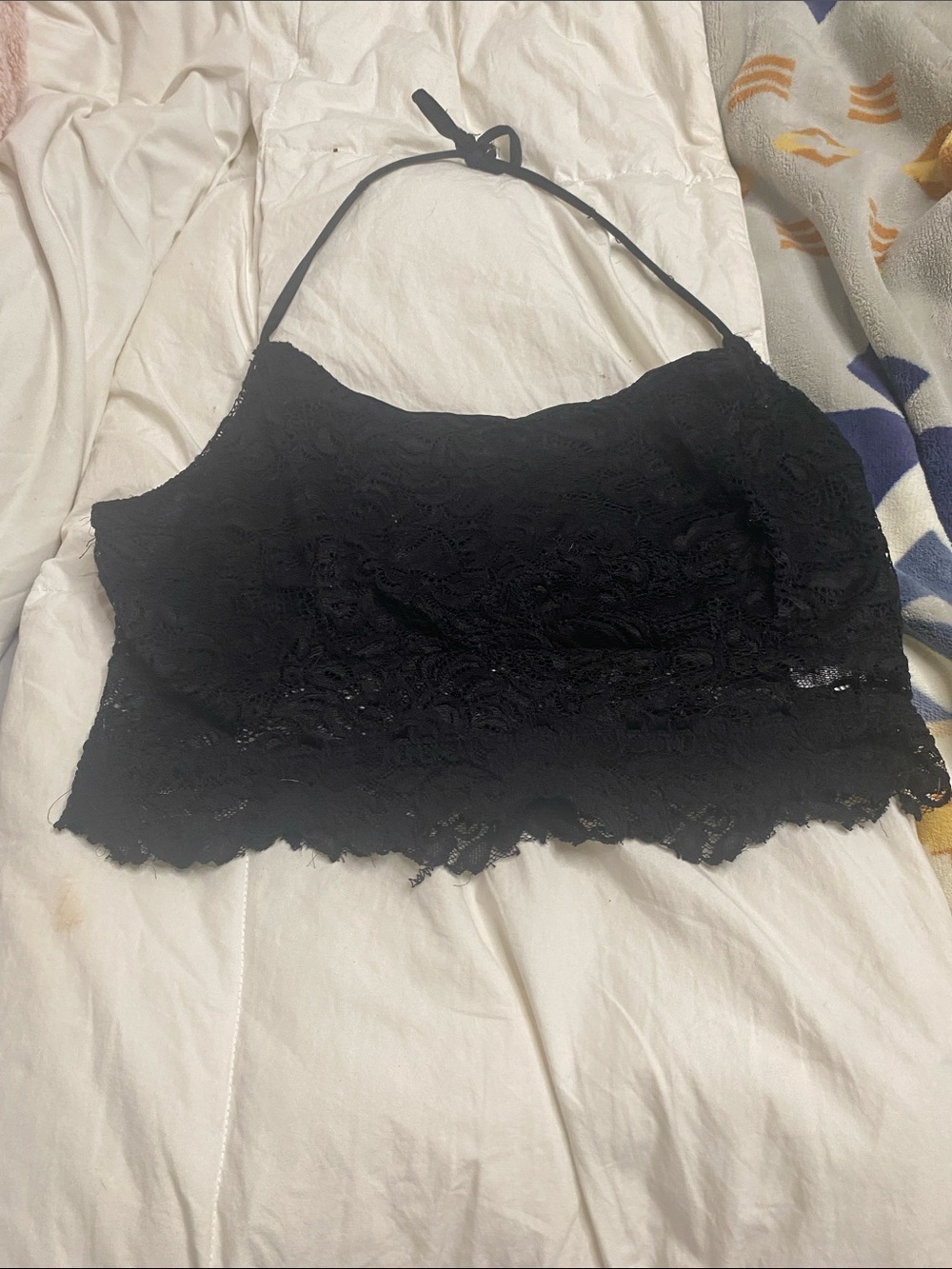 Black Lace Halter Crop Bralette - Women's Tops